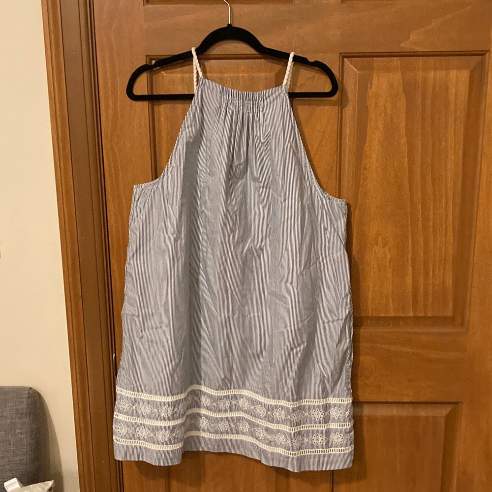 Vineyard Vines Light Blue & White Striped Lace-Trim Mini Dress